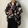Camisa Floral Retro de Manga Larga Estilo Hong Kong para Hombres y Mujeres, Estilo Perezoso, Caída Suelta, Seda Helada Delgada, Nicho, Camisa Protectora Solar para la Playa