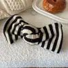 Presilha de Cabelo Grande Listrada com Laço Estilo Coreano, Grampo de Cabelo Tricotado Outono e Inverno, Presilha de Bico de Pato Preguiçoso, Presilha de Garra para Rabo de Cavalo Alto
