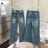 Mowonwoon Mismo Estilo Jeans de Verano Finos Acampanados Azul Lavado Ajustados Rectos Largos