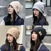 Otoño e Invierno Nuevo Calcomanía de Letra Gorro de Punto Holgado para Mujer Otoño e Invierno Adelgazante Facial Versátil Estilo Japonés Circunferencia de Cabeza Grande Cálido Gorro para el Frío