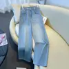 Jeans azul leve bordado de verão, versátil, modelador, moderno e casual