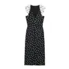 Vestido Midi de Verano Nuevo al por Mayor para Mujer, de Lunares, Cuello en V, sin Mangas, Hombros Acolchados, Fruncido