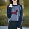 Suéter de Punto Jacquard Bordado Color-Block Estilo Francés para Mujer, Nuevo Modelo 2026, Corte Holgado, Adelgazante, Suéter Base Cálido, Top Versátil