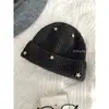 Gorro de lana tejido con estrella tridimensional doble para mujer, gorro cálido con bordes enrollados