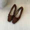 Zapatos planos de gamuza estilo vintage con lazo, zapatos de trabajo para mujer, Mary Janes de tacón grueso, tacones de cuña sin cordones