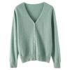 Chaqueta Cárdigan Tejida Nueva de Primavera y Otoño para Mujer, Suéter Casual Corto de Cuello en V de Color Sólido, Manga Larga Suelta Negra