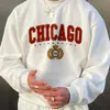 Sudadera casual unisex con cuello redondo y logo impreso de la Universidad de Chicago, tejido de punto 100% poliéster