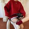 Suéter Pullover Pullover Cor Sólida Roupas Externas Soltas Outono e Inverno 2022 Novo Top Malhado Suave Vento Twist Moda Malha