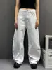 Jeans de trabajo blancos petite, acampanados, de pierna ancha, para hombres y mujeres, de verano, de cintura alta, holgados, adelgazantes, rectos, de largo hasta el suelo