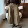 Calça cropped de veludo cotelê verde musgo de perna larga para mulheres, nova coleção outono/inverno 2026, estilo casual e descontraído