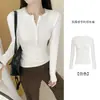 K2906 Camisa Básica Premium para Mujer con Cuello Henley de Media Botonadura para Otoño e Invierno, Top de Manga Larga Ajustado