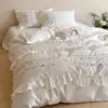 Conjunto de cama simples e de casal com bordado de renda, estilo fresco e jovial, conjunto têxtil para casa de três ou quatro peças em algodão puro de fibra longa, Tecelagem Sonho de Cerejeira da Primavera