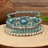 Nuevo juego de pulseras de cuentas turquesas transfronterizas europeas y americanas, juego de pulseras de cordón elástico de moda, cadena hecha a mano de estilo bohemio