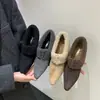 Botas Curtas, Sapatos Peludos Quentes para Outono e Inverno, Sapatos Individuais Versáteis Novos Retrô 2025, Sapatos de Algodão com Lã, Cinza, Aumentadores de Altura, Bico Fino