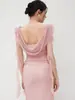 Vestido de Malla de Verano de Alta Gama para Mujer con Diseño Exquisito, Cuello Oscilante, Espalda Descubierta, Diseño de Cinta, Corte Ajustado, Elegante Vestido Largo