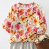 Camisa con estampado floral Versátil super bonita Francesa nicho cuello redondo manga corta top mujer verano fino