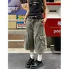 Jeans cropped de trabajo estilo retro americano lavados con bolsillos grandes para hombres y mujeres, pantalones anchos holgados de verano para adelgazar