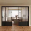 Puerta Corredera de Vidrio Estilo Retro Francés de Aleación de Aluminio Menggu para Salón, Divisor de Habitación con Riel Colgante de Tres Vínculos, Puerta Corredera de Cocina