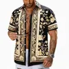 Camisa Masculina Casual de Manga Curta com Estampa Floral 3D Retrô Europeia Mais Vendida, Gola Lapela, Secagem Rápida, para Férias na Praia