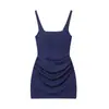 Vestido bodycon sexy de estilo francés sin mangas con cuello cuadrado y tirantes, ceñido a la cintura, fruncido, vestido camisola corto midi