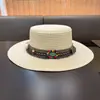 Nuevo Sombrero de Paja Estilo Étnico 2026 para Mujer, Sombrero de Sol con Protección Solar para Viajes de Verano y Vacaciones, Sombrero de Paja Francés de Copa Plana
