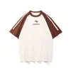 Camiseta de Manga Raglán de Marca Moderna con Cuello Redondo Verano Nuevo Retro Americano Tops para Hombre de Manga Corta Sueltos y Casuales