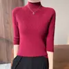26 Suéter de Tricô Feminino de Outono, Gola Meia-Alta, Manga Três Quartos, Camisa Básica, Atacado de Fábrica de Comércio Exterior