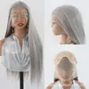Peluca Sintética con Lace Front Qingdao con Flequillo de Belleza, Fibra de Alta Temperatura, Peluca Completa Gris