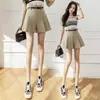 Shorts casuais de verão femininos, cintura alta, versáteis, estilo coreano, calça saia plissada, calça saia larga solta, preto