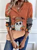 Suéter Feminino Casual de Manga Longa Solto para Halloween 2025 Europeu e Americano Sudadora de Quatro Botões Venda Quente Amazon de Comércio Exterior
