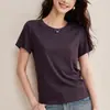 Tencel Linho de Alta Qualidade Básico Confortável Respirável Versátil Camiseta Branca Manga Curta Feminina Cor Sólida Top Camada Base Verão 2026
