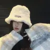 Sombrero de Pescador de Lana de Cordero Estilo Coreano para Mujer, Invierno Felpa Engrosado Cálido Ins Versátil de Moda para Adelgazar la Cara