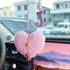 Coração de Pelúcia com Alfabeto Argila Acessórios para Interior de Carro Pingente para Mulheres, Ornamento de Pendurar Espelho Retrovisor de Carro com Strass