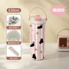 Taza Termo Interior de Cerámica para Mujer, Elegante Taza de Café con Asa de Acero Inoxidable, Botella Portátil de Gran Capacidad para Mantener Fría el Agua con Hielo