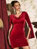 Site Independente de Comércio Exterior Transfronteiriço Vestido Feminino de Veludo Vinho Outono e Inverno Novo Vestido de Alta Qualidade Slim Fit