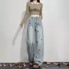 Jeans Wide-Leg Bordado Chao Li Youhuo para Mulheres, Novo Design de Verão 2026, Calças de Cintura Alta Reta Comprimento Total