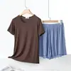 Pijama de Modal para Mujer de Verano, Manga Corta y Shorts, Delgado, Casual, Color Sólido, Adecuado para Salir, Conjunto Fresco y Cómodo para Estar en Casa