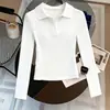 Camiseta base de algodón puro con cuello polo y manga larga para mujer, nuevo estilo otoño 2026, diseño de nicho, entallada en la cintura, top que estiliza, camiseta de moda