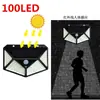 Lámpara de pared solar LED de 100 LED, luminosa por los cuatro lados, cuerpo solar, lámpara de inducción, lámpara de pared para patio, lámpara impermeable para escaleras
