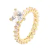 Anillo de Zirconia con Puntos en Forma de Corazón Fresco y Ligero de Verano, Joyería Fina de Cobre Puro para Mujer Dulce y de Alta Gama