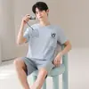 [Algodón Puro] Pijama de Hombre talla grande Verano Manga Corta Estilo Coreano Traje de Dibujos Animados Verano Ropa de Casa para Niños de Alta Gama