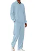 Traje POLO casual de color sólido con textura jacquard para hombre, de manga larga y pantalón largo, deportivo, transfronterizo de Amazon Europa y América