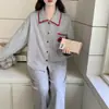 Pijama Feminino Primavera e Outono Algodão Nuvem 2026 Novo Doce Listrado Estilo Coreano Conjunto de Algodão Manga Longa Calça Longa Roupa de Casa