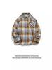 Nicho Estilo Japonés Retro a Cuadros Unisex Solapa Camisa a Cuadros Camisa Combinable para Jóvenes Chaqueta de Manga Larga