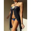 Bikini de Color Sólido de Tres Piezas Transfronterizo 2026 Traje de Baño para Vacaciones Conjunto de Playa Floral para Chicas Atrevidas
