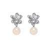 Pendientes de perlas de metal con grandes flores transfronterizas, con aguja plateada, pendientes exagerados de alta calidad, pendientes de viento frío con tendencia de personalidad, al por mayor