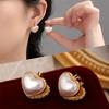 2025 Nuevo Arete de Aro de Corazón con Perla de Doble Cara y Zircón Diamante Amor para Mujer Estilo Coreano Moda Combinable Sensación de Alta Gama