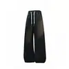 Calça larga texturizada off-white para homens e mulheres, primavera e outono, com caimento fluido, cintura elástica, cintura alta, corte relaxado, perna reta, calça casual de comprimento até o chão