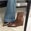 Botines de Tacón Alto Versátiles Estilo Chanel para Mujer, Tacón de Cuña, Punta Fina, Cierre Trasero, Botines de Tobillo de Moda Ajustados, Botas Adelgazantes para Mujer