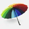 Guarda-chuva Reto Automático de 16 Varetas, Vinil Gradiente Preto, Proteção Solar, Proteção UV, Cabo Longo, Uso Duplo para Sol e Chuva, Tamanho Grande, Personalizável